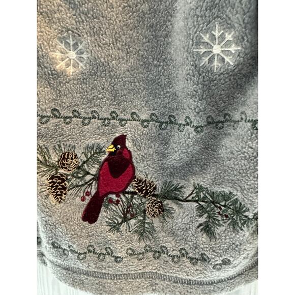 Croft & Barrow Zip Cardinals Birds Embroidered Petite Large Gray Fleece Cardigan - Picture 2 of 7